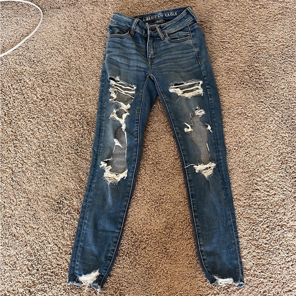American Eagle ripped jeggings, light wash, size 000